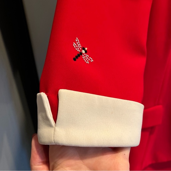 John Meyer of Norwich RED Dragonfly Blazer Skirt SET Business Suit Women’s Sz 12 - Picture 4 of 16